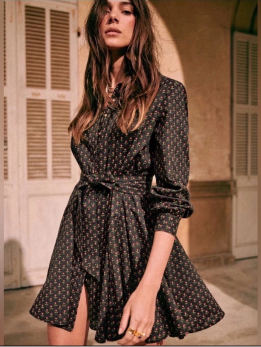 Sézane Floral Cotton Shirt Dress Belted Mini Dress Parisian Size 36 / US 4
